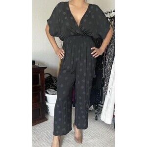 Madewell Jumpsuit Womens S Black Polka Dot Dolman Smocked Waist Wide Leg Boho